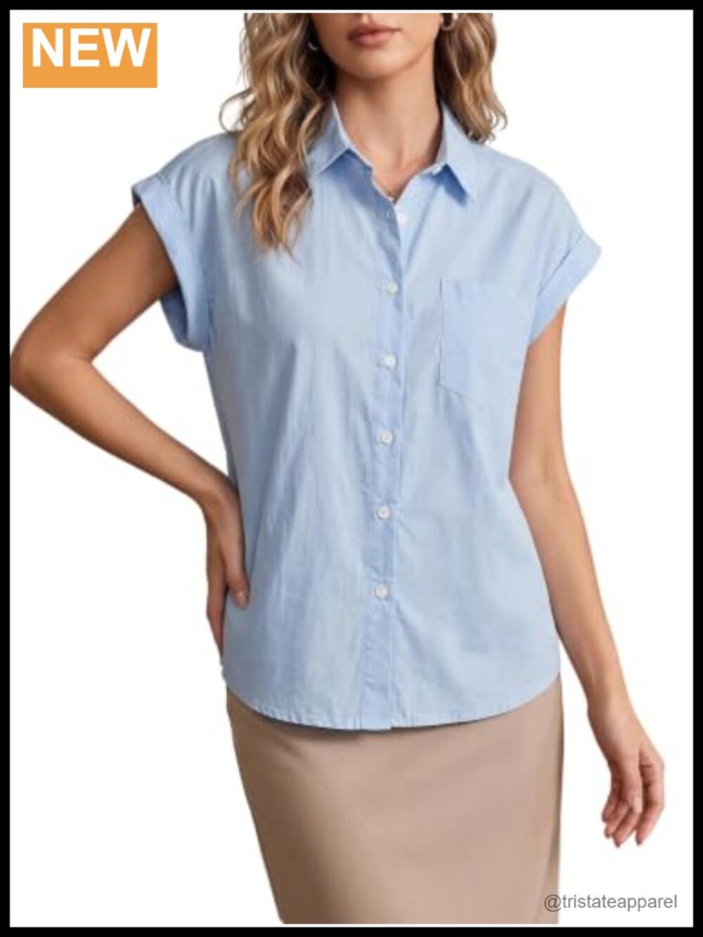 Women's Button Down Collared Short Sleeve Work Blouse